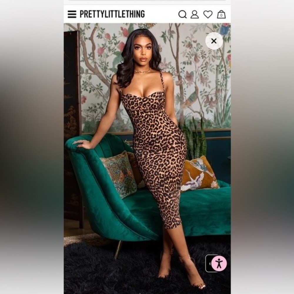 Pretty Little Thing Leopard Fitted Midi Dress Size 8
